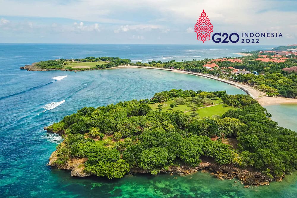 Eye bird view of peninsula island in Nusa Dua area that will held G20  Summit Bali 2022